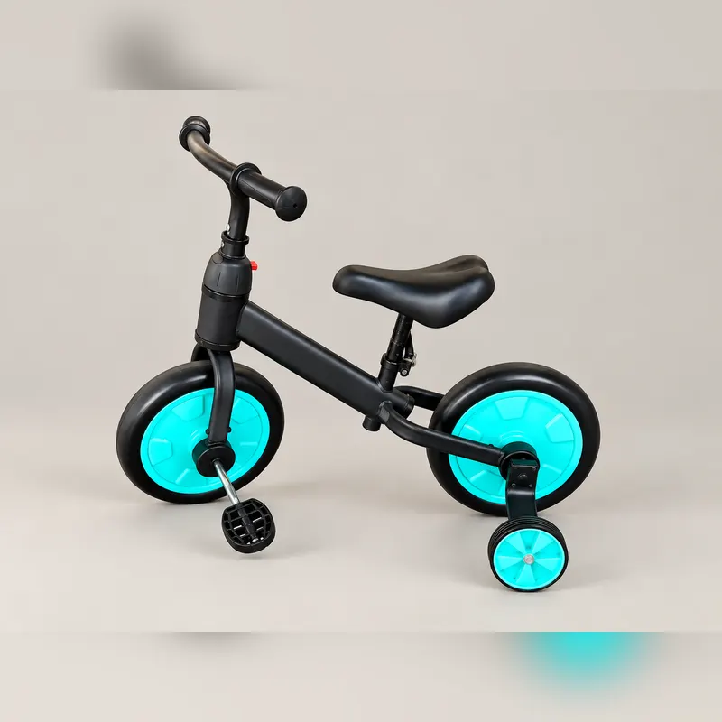 Bici nera con rotelle azzurre