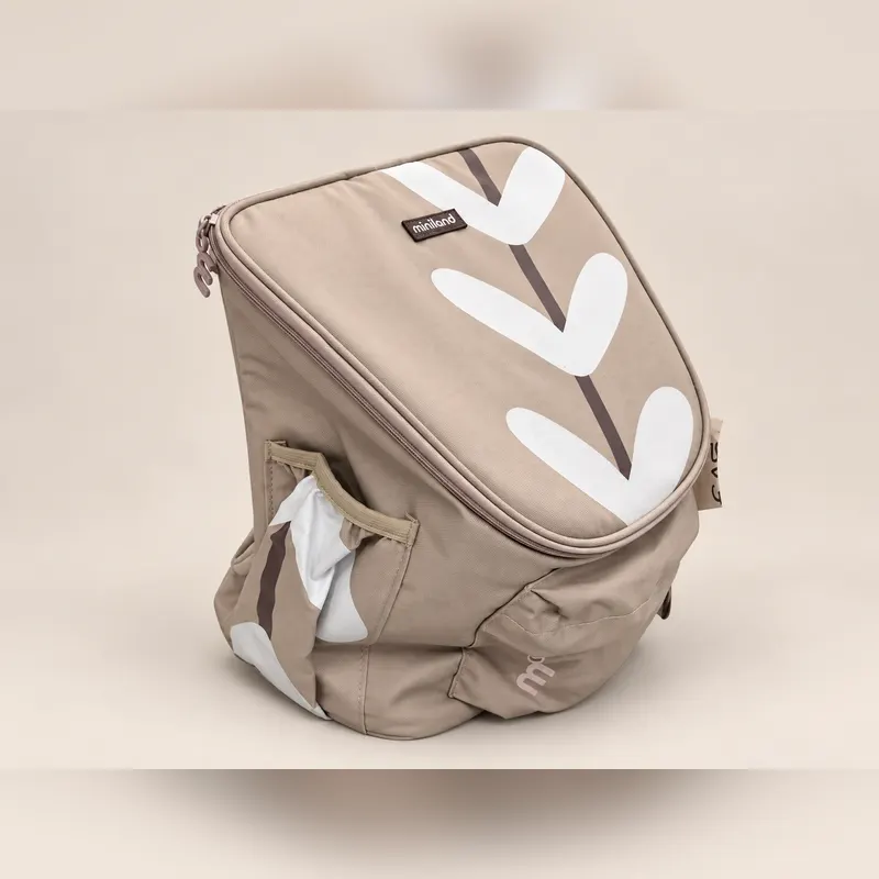 Zaino beige con foglie bianche